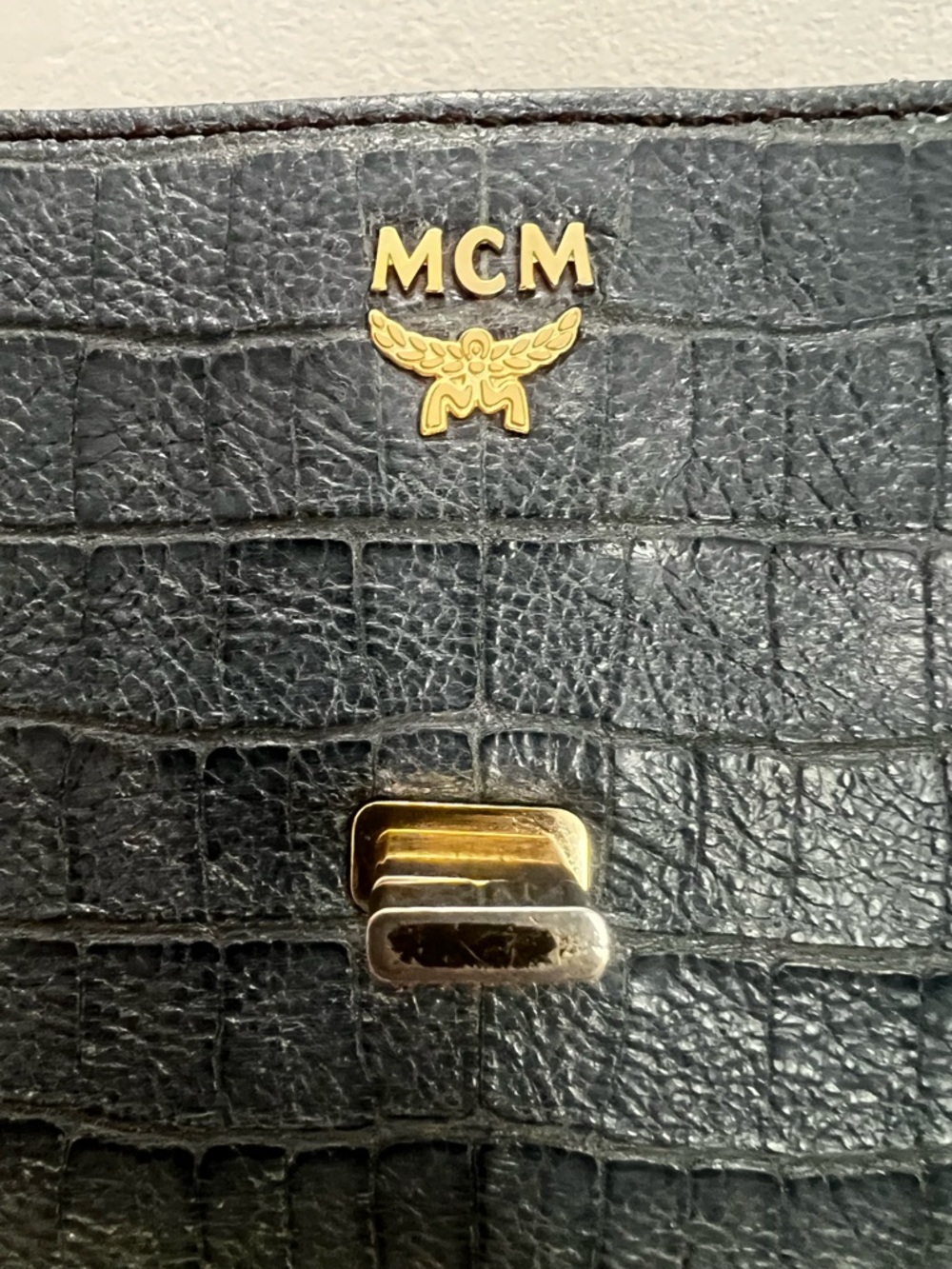 MCM Mocha Luxe Handbag 2010 Vintage Croco Leather Satchel Bag Rare Khaki Gray - Picture 8 of 16
